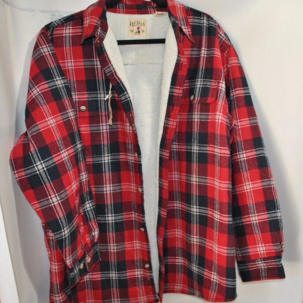 RedHead Brand Co. Red Plaid Button Sherpa Shirt NEW size XL